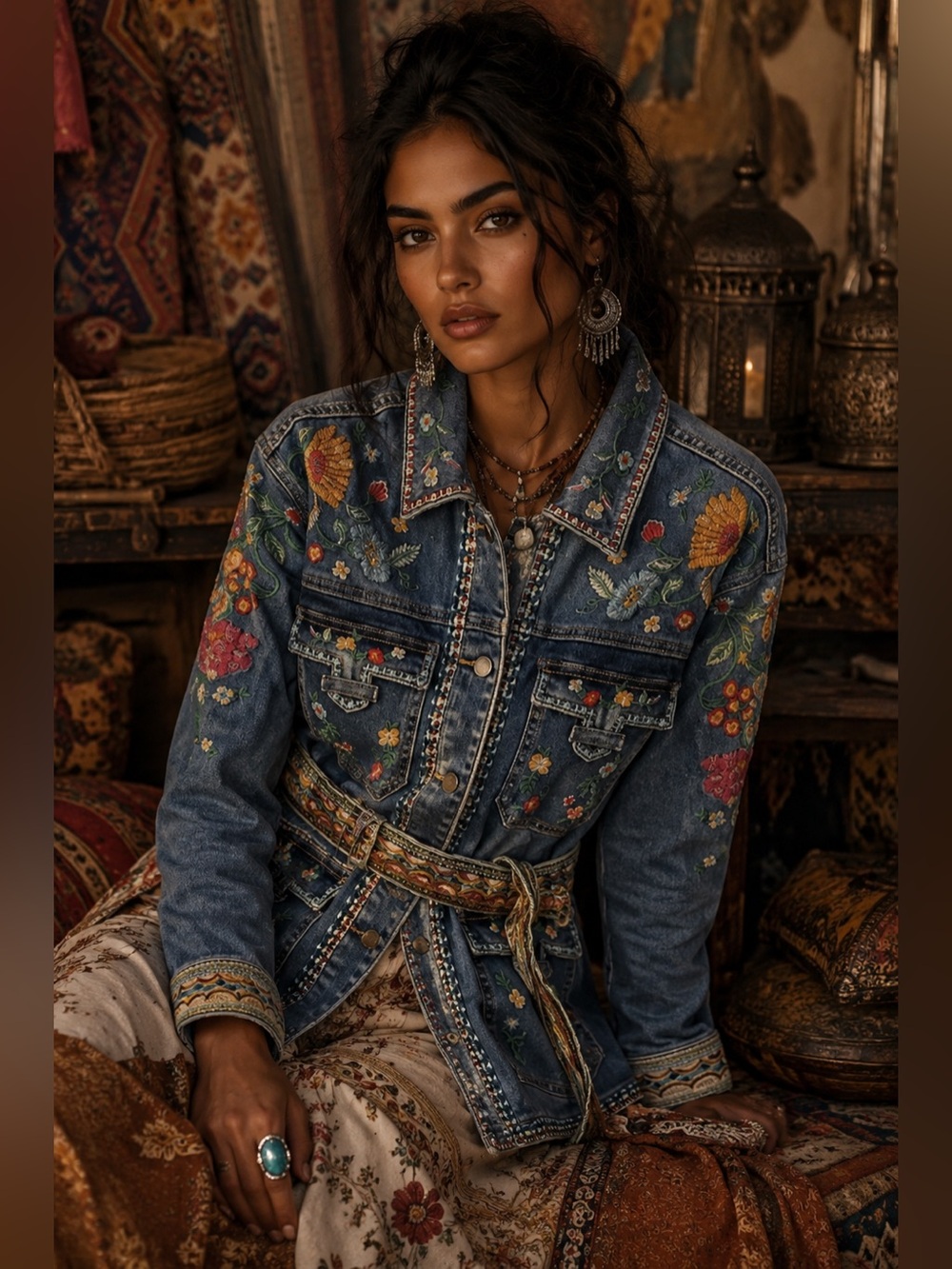 Free People Driftwood Gardenia Embroidered Denim Jacket Size S NWT